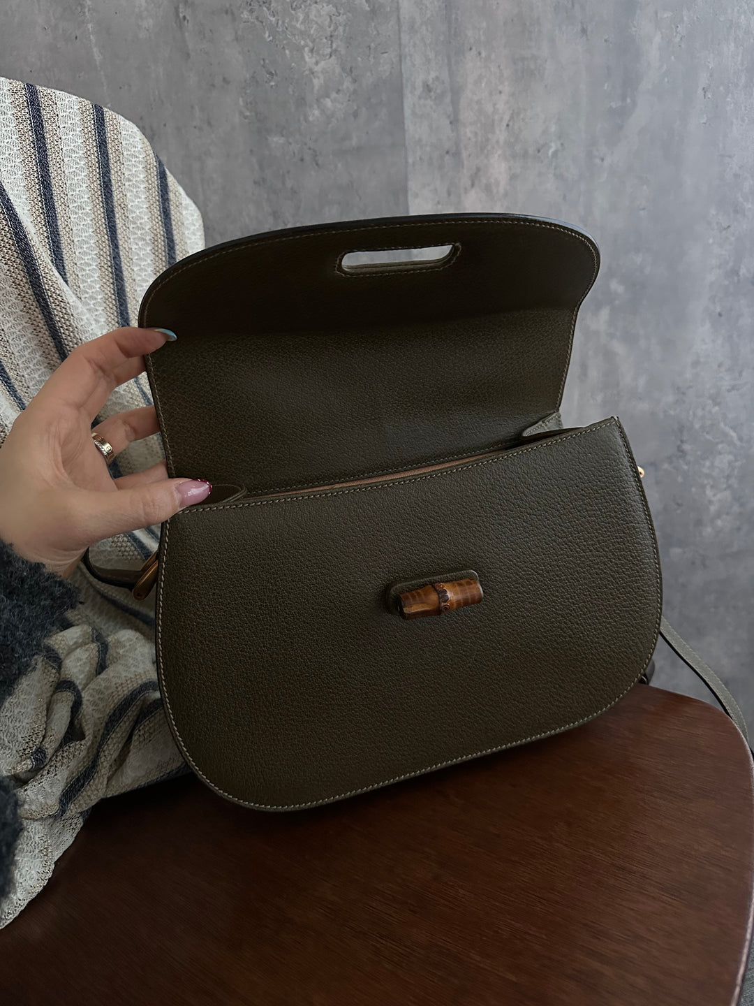 Gucci Bamboo Crossbody Bag – Olive Green (Pigskin Leather)