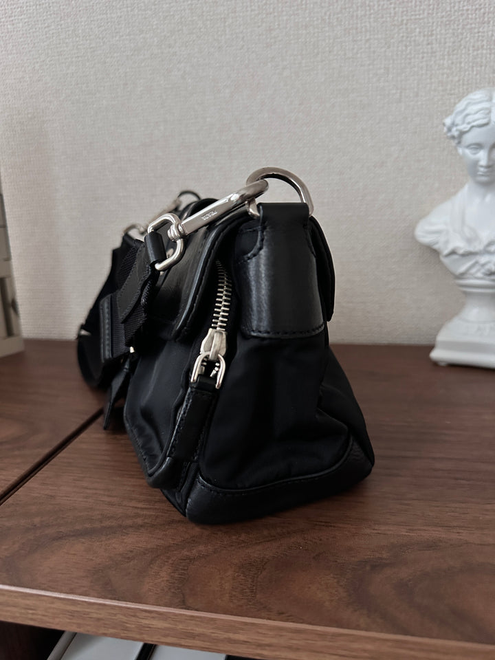 Prada Flap Hobo Bag 🖤✨ Nylon & Leather Mix