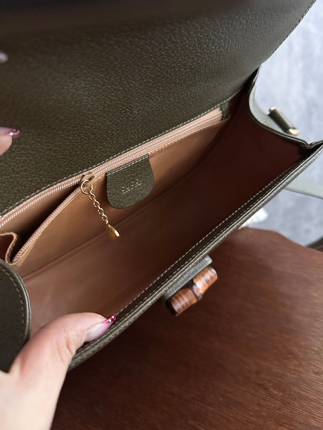 Gucci Bamboo Crossbody Bag – Olive Green (Pigskin Leather)