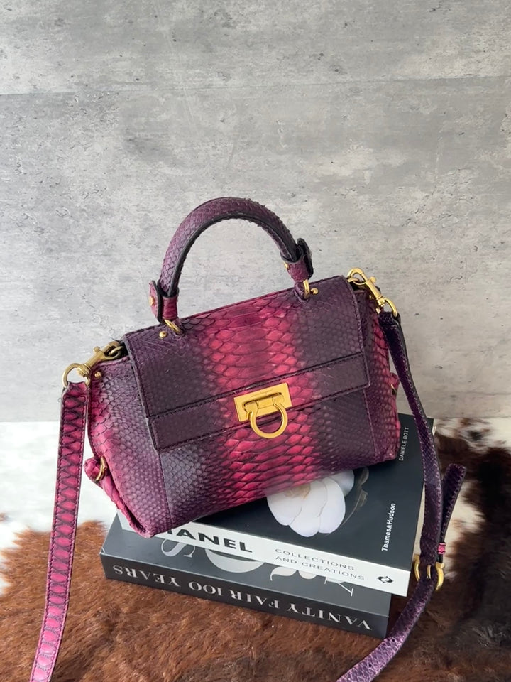 Ferragamo Python Kelly-Style Top Handle Bag 🐍｜Rare Gradient Pink × Original Strap × Small Kelly Shape✨