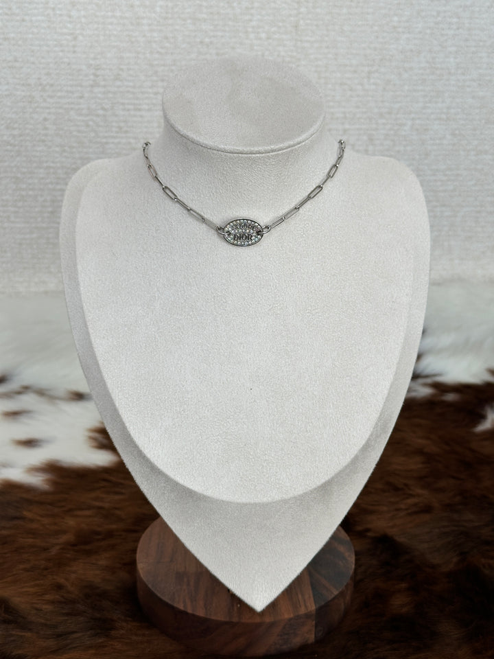 Dior “Crystal Logo Tag Necklace” ✨🤍 | Modern Sparkle & Chic Minimal Luxury