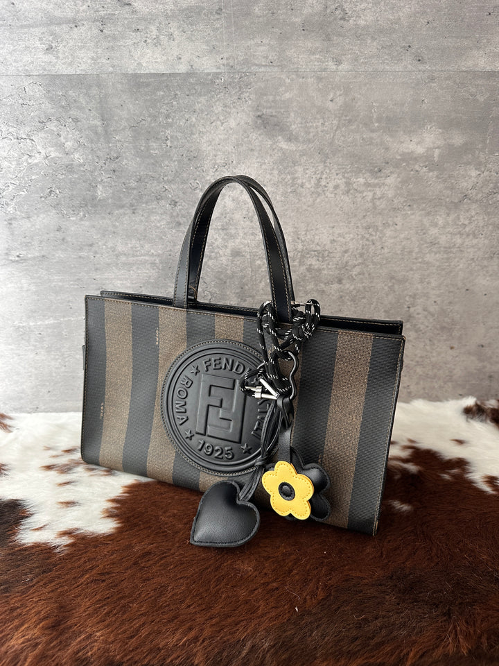 Fendi Pequin Stripe Mini Tote Bag 🖤🤎｜Vintage Pequin Motif × FENDI Roma 1925 Logo × Add-On Strap Styling✨