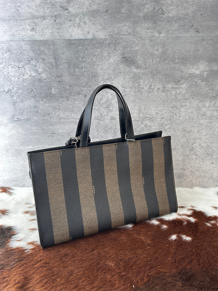 Fendi Pequin Stripe Mini Tote Bag 🖤🤎｜Vintage Pequin Motif × FENDI Roma 1925 Logo × Add-On Strap Styling✨