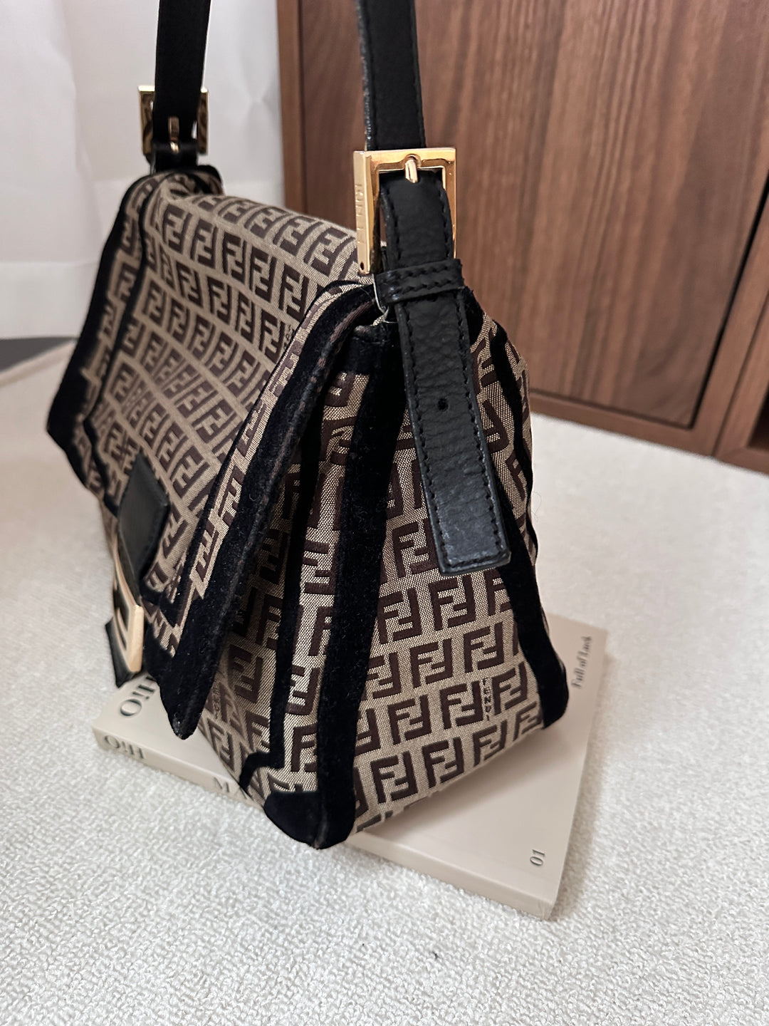 "Fendi Gold Buckle Mamaa 🖤✨ Rare Velvet Trim Edition
