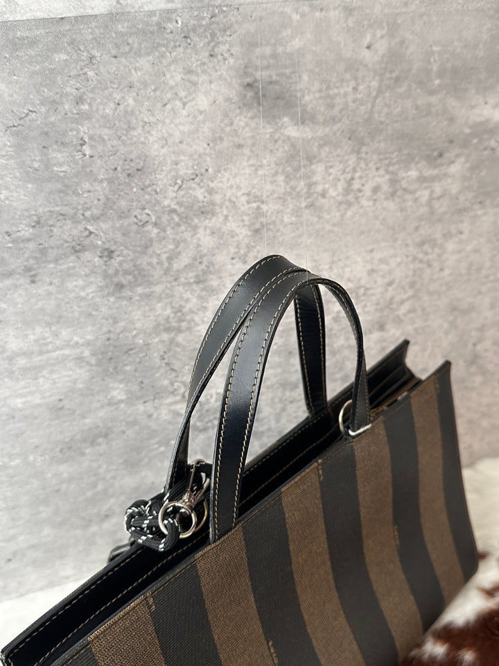 Fendi Pequin Stripe Mini Tote Bag 🖤🤎｜Vintage Pequin Motif × FENDI Roma 1925 Logo × Add-On Strap Styling✨