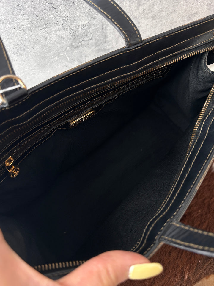 Fendi Pequin Stripe Mini Tote Bag 🖤🤎｜Vintage Pequin Motif × FENDI Roma 1925 Logo × Add-On Strap Styling✨
