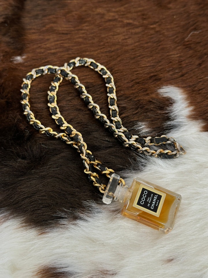Chanel “Coco Perfume Bottle Leather Chain Necklace” ❤️✨ | Iconic, Playful & Ultra-Chic Statement