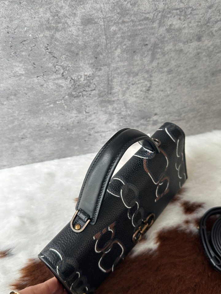 Ferragamo Mini Links Print Baguette WOC 🥖🖤｜Original Strap × Top Handle × Fits Phone &amp; Wallet✨