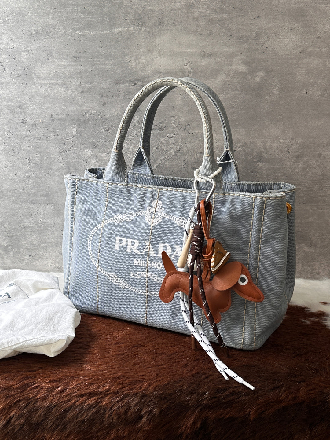 PRADA Baby Blue Small Canvas Tote Bag 🩶🩵｜Soft Baby Blue × Lightweight Canvas × Crossbody Styling✨