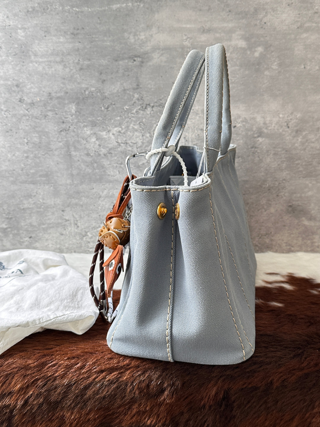 PRADA Baby Blue Small Canvas Tote Bag 🩶🩵｜Soft Baby Blue × Lightweight Canvas × Crossbody Styling✨