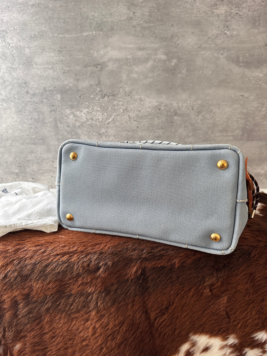 PRADA Baby Blue Small Canvas Tote Bag 🩶🩵｜Soft Baby Blue × Lightweight Canvas × Crossbody Styling✨