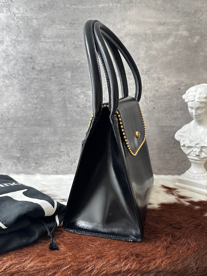 Valentino Garavani Box Handbag 🖤｜Rare Design × Gold Bead Trim × Glossy Leather