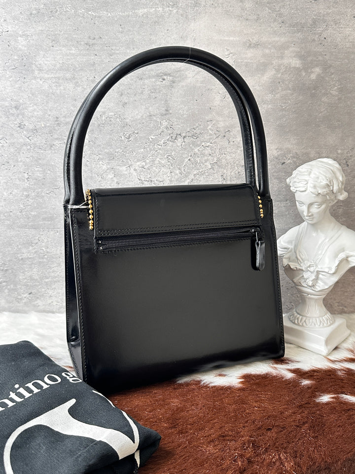Valentino Garavani Box Handbag 🖤｜Rare Design × Gold Bead Trim × Glossy Leather