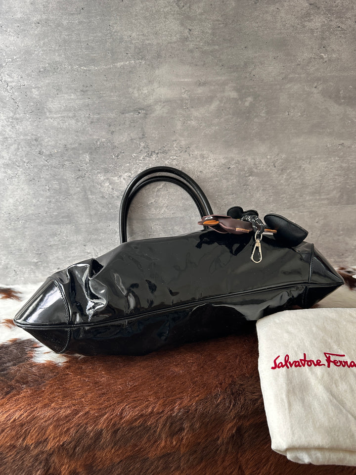 Ferragamo Patent Leather Hobo Bag 🖤✨｜Full Set × City Bag Style × Everyday Capacity