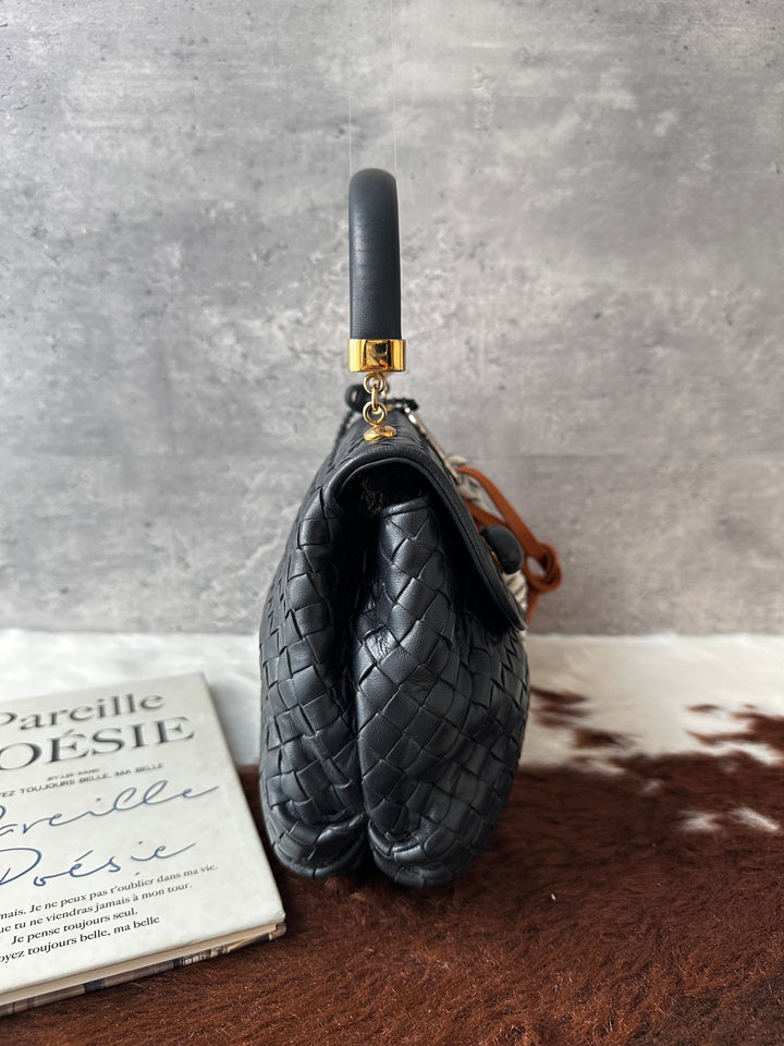Bottega Veneta Intrecciato Kelly-Style Bag 🖤🩶｜Original Strap × Dark Grey Woven Leather × High Value Find