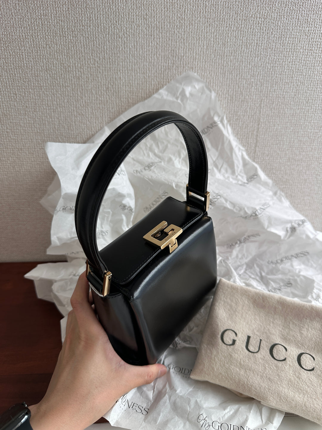 GUCCI Mini Box Bag in Black Box Calf – Iconic Gold G Clasp × Rare Compact Size (Full Set)