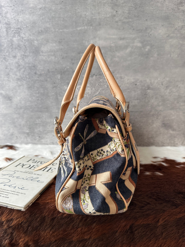 Ferragamo Printed Denim Gancini Top Handle Bag ✨｜Denim Print × Gancini Hardware × Spring-Summer Mini Bag