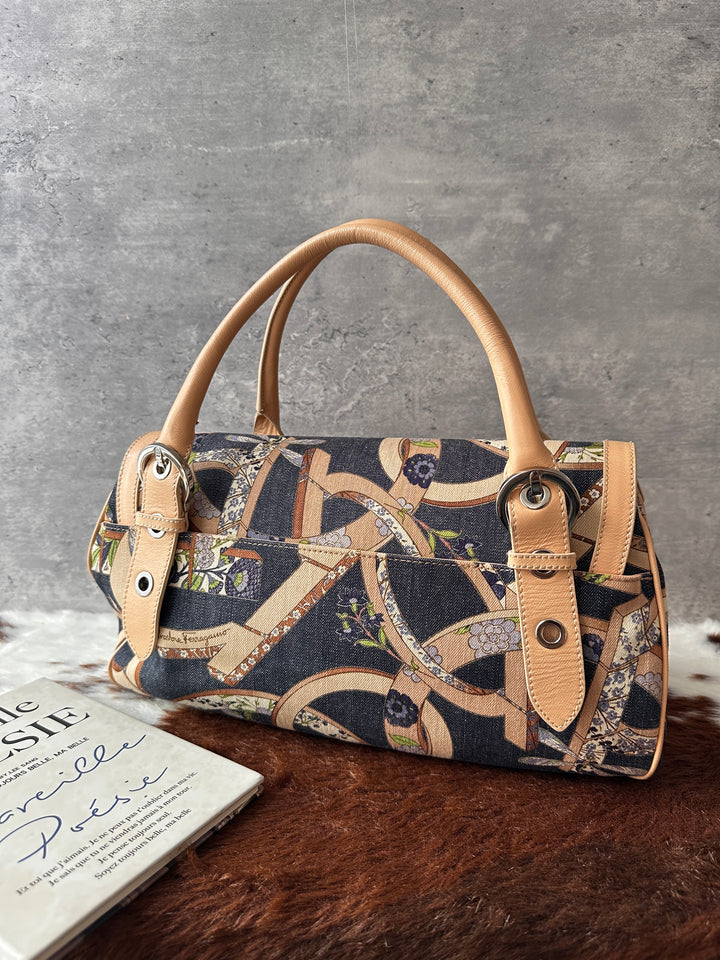 Ferragamo Printed Denim Gancini Top Handle Bag ✨｜Denim Print × Gancini Hardware × Spring-Summer Mini Bag