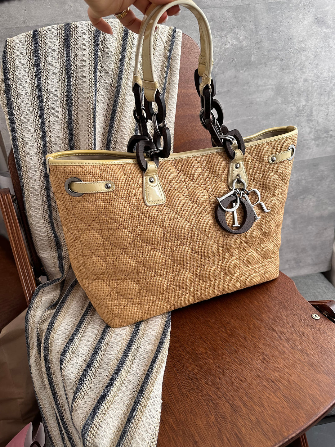 Dior Panarea Quilted Tote Bag with Wood Charm