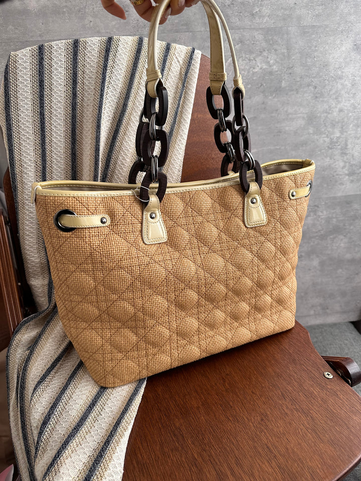 Dior Panarea Quilted Tote Bag with Wood Charm