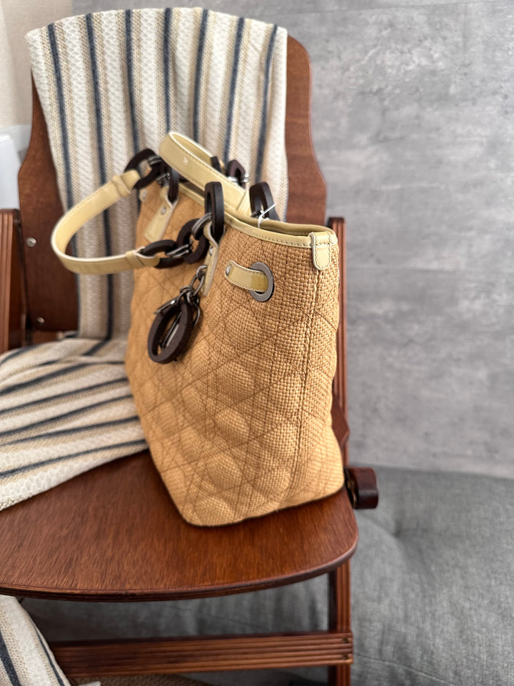 Dior Panarea Quilted Tote Bag with Wood Charm