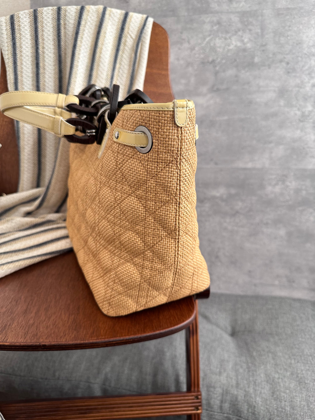 Dior Panarea Quilted Tote Bag with Wood Charm