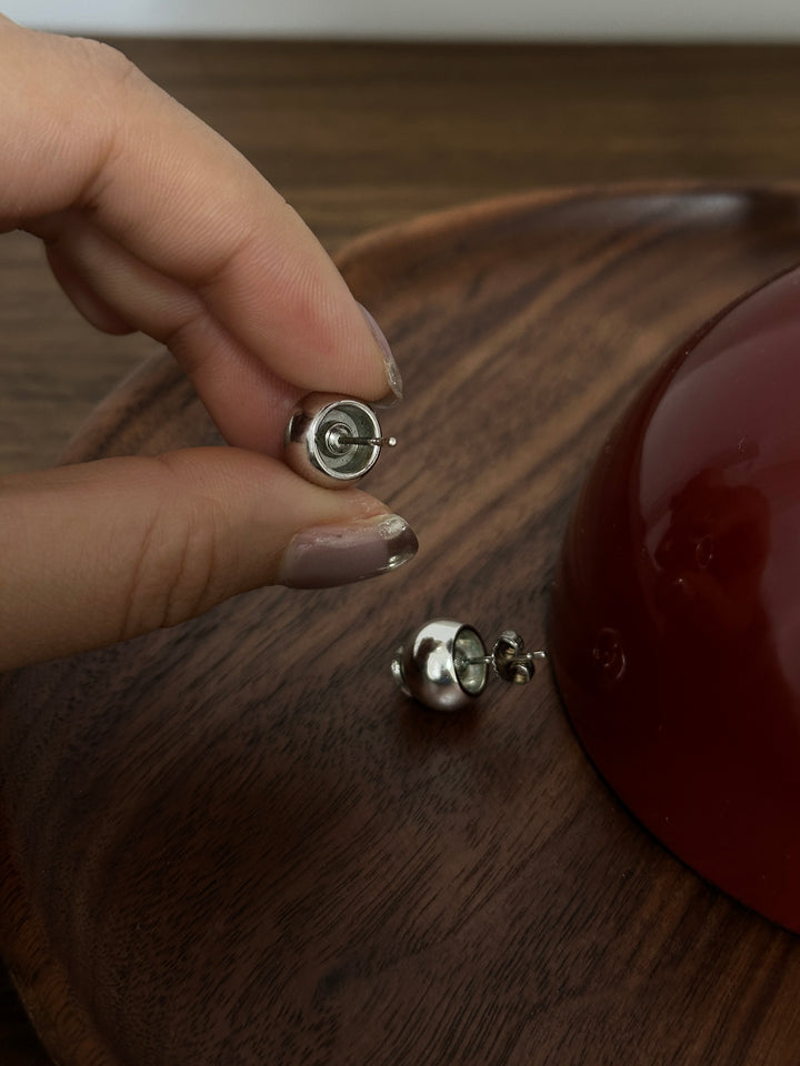 CHANEL Silver Sphere Logo Earrings – Minimal Chic × Timeless Metallic Glow ✨