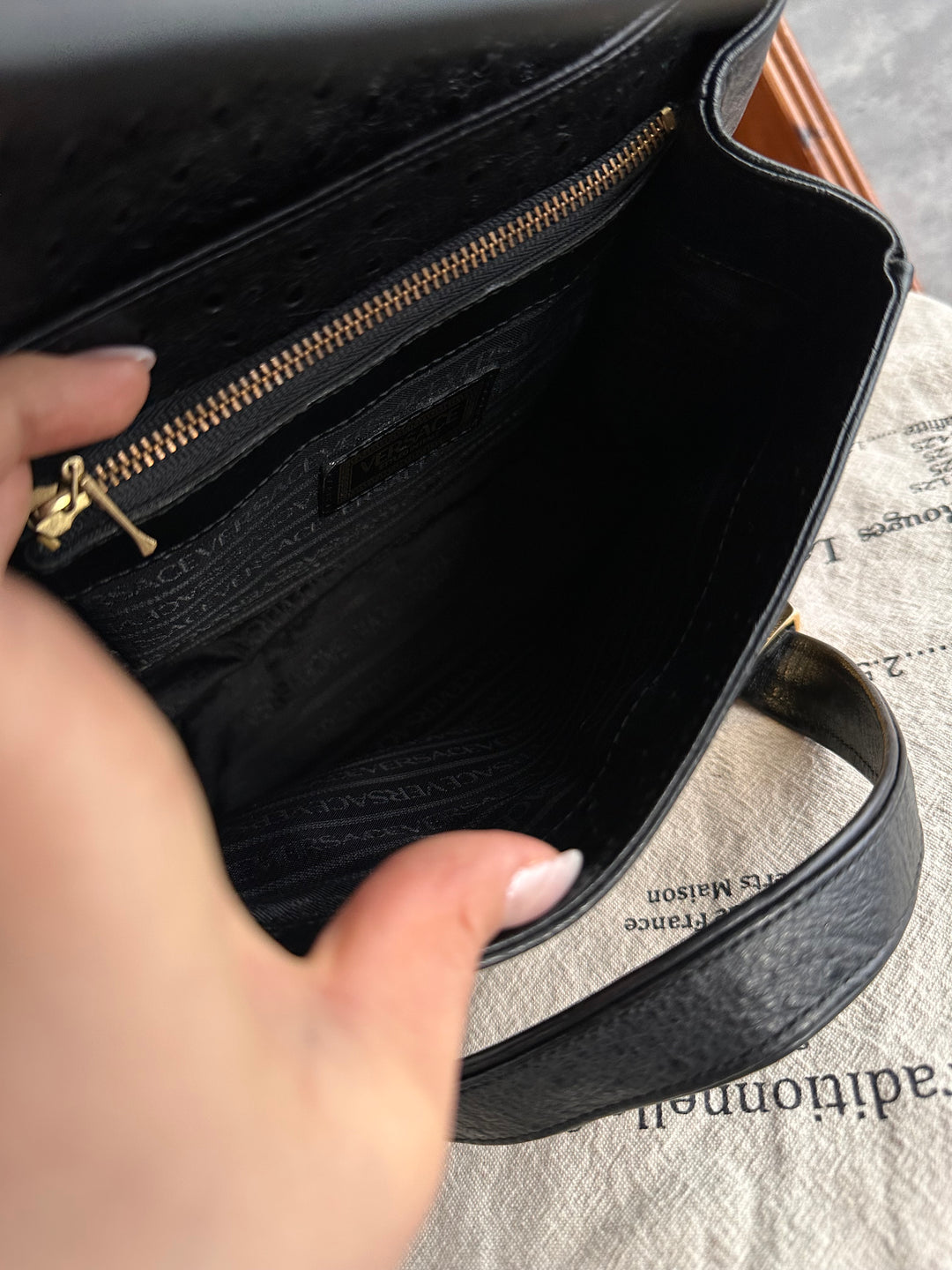 Versace Sunburst Leather Top Handle Bag