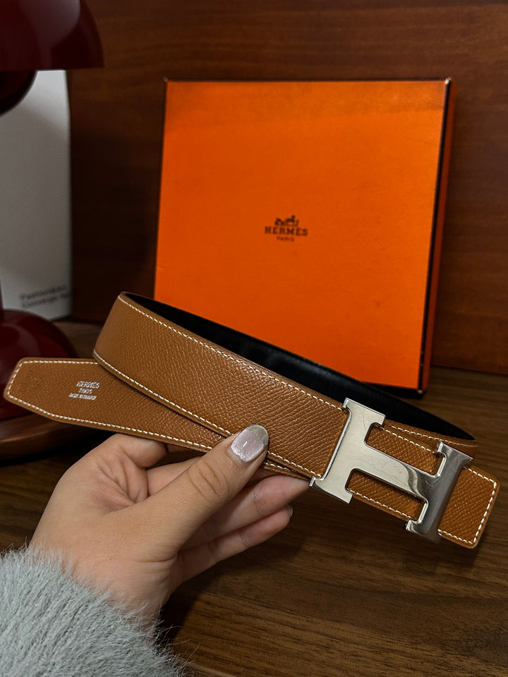 Hermès Reversible “H” Belt｜Classic Silver Buckle × Gold Tan Leather × Timeless Essential 🤎✨