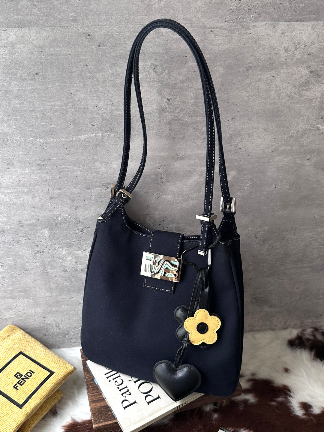 Fendi Denim Blue Wave Enamel Buckle Shoulder Bag 🩵｜Denim Blue Finish｜Contrast Stitching｜Small Practical Size