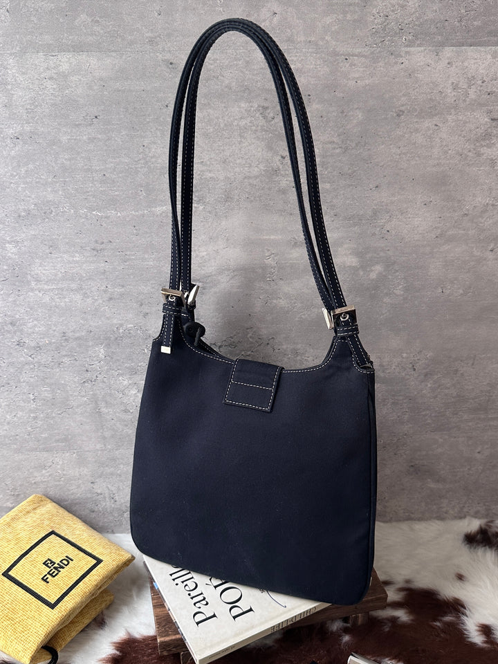 Fendi Denim Blue Wave Enamel Buckle Shoulder Bag 🩵｜Denim Blue Finish｜Contrast Stitching｜Small Practical Size