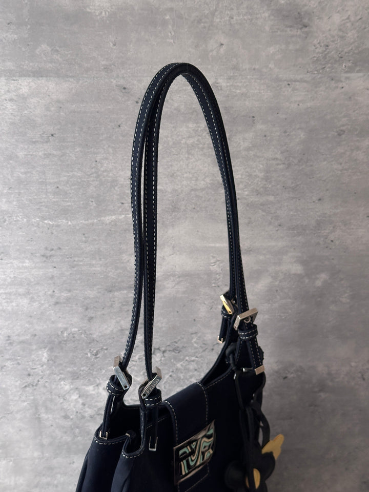 Fendi Denim Blue Wave Enamel Buckle Shoulder Bag 🩵｜Denim Blue Finish｜Contrast Stitching｜Small Practical Size