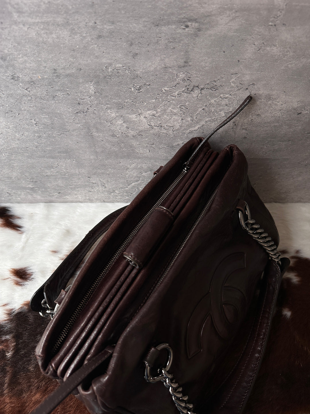CHANEL Chocolate Kisslock Tote 🤎｜Glossy Calfskin｜Triple Compartments｜Rare Vintage