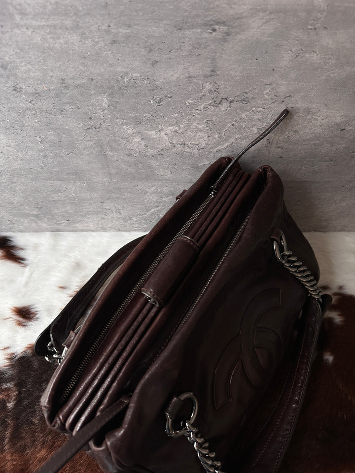 CHANEL Chocolate Kisslock Tote 🤎｜Glossy Calfskin｜Triple Compartments｜Rare Vintage