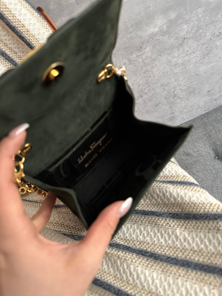 Ferragamo Vintage Chain Shoulder Bag in Olive Green