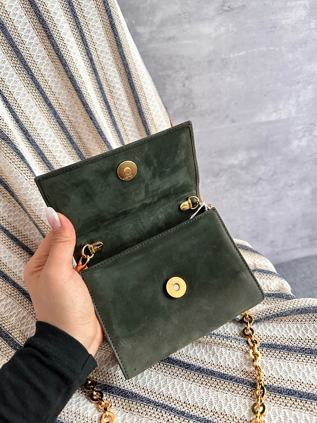 Ferragamo Vintage Chain Shoulder Bag in Olive Green