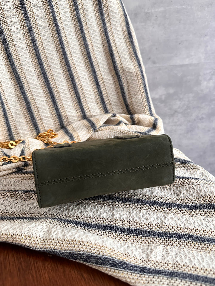 Ferragamo Vintage Chain Shoulder Bag in Olive Green