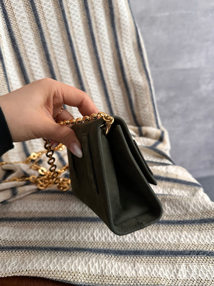 Ferragamo Vintage Chain Shoulder Bag in Olive Green