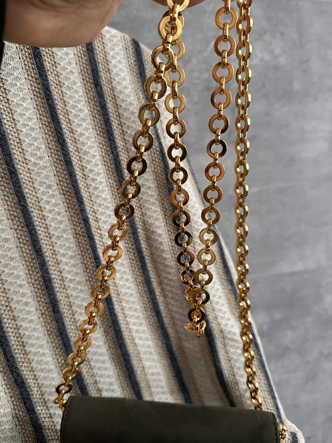 Ferragamo Vintage Chain Shoulder Bag in Olive Green