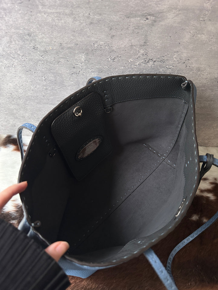 Fendi Selleria Leather Tote Bag 🩵｜Blue Leather｜Fendi Lock｜Laptop Friendly