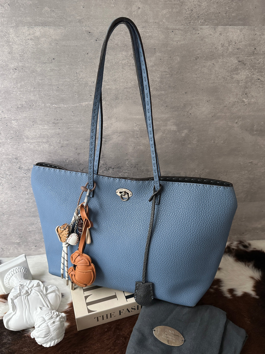 Fendi Selleria Leather Tote Bag 🩵｜Blue Leather｜Fendi Lock｜Laptop Friendly