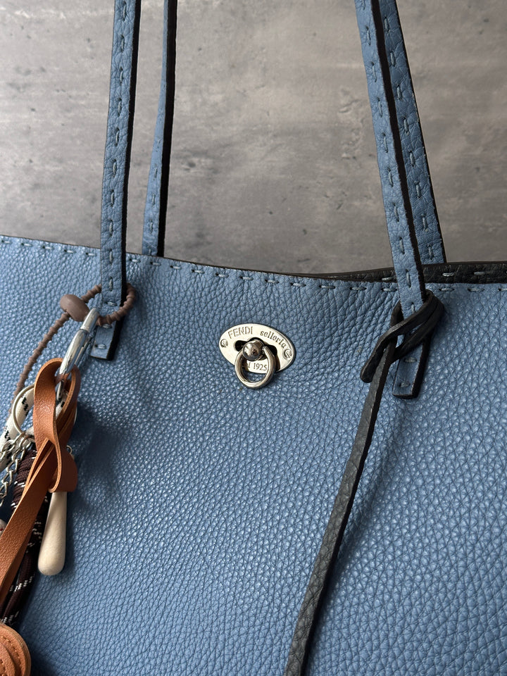 Fendi Selleria Leather Tote Bag 🩵｜Blue Leather｜Fendi Lock｜Laptop Friendly