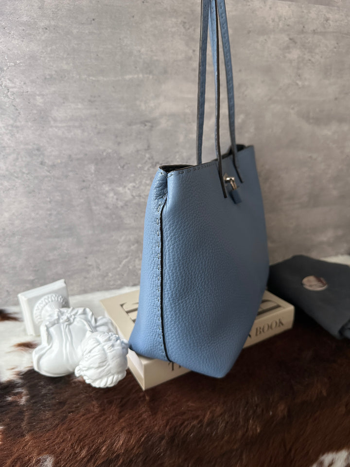 Fendi Selleria Leather Tote Bag 🩵｜Blue Leather｜Fendi Lock｜Laptop Friendly
