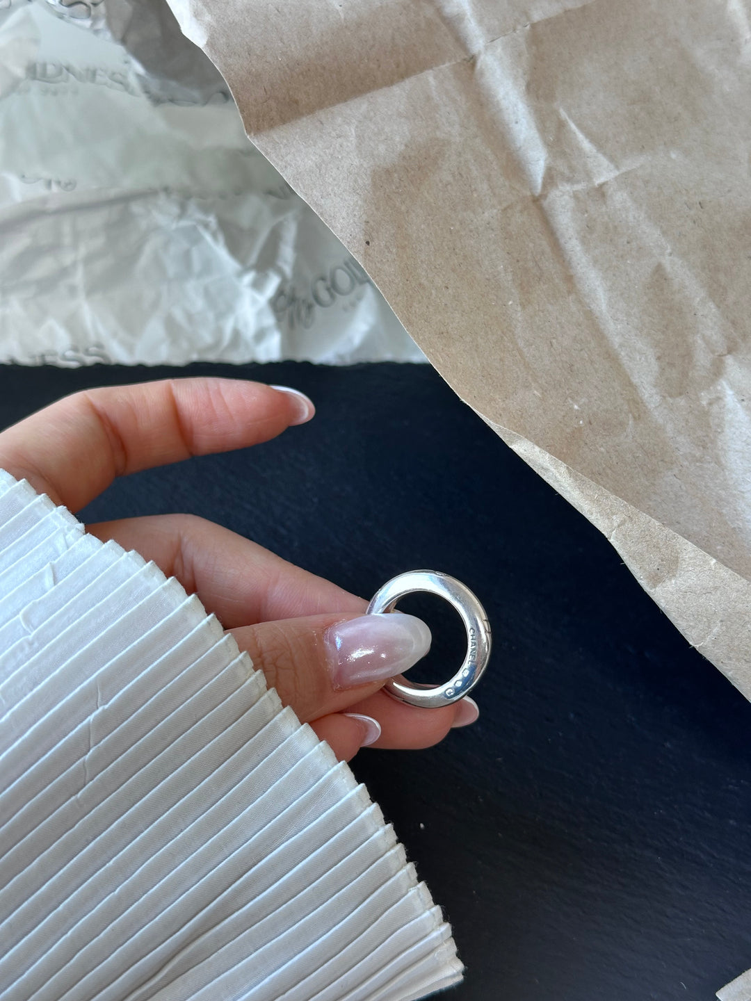 CHANEL Logo Engraved Silver-Tone Ring 💍｜Minimal Chic Stackable Piece