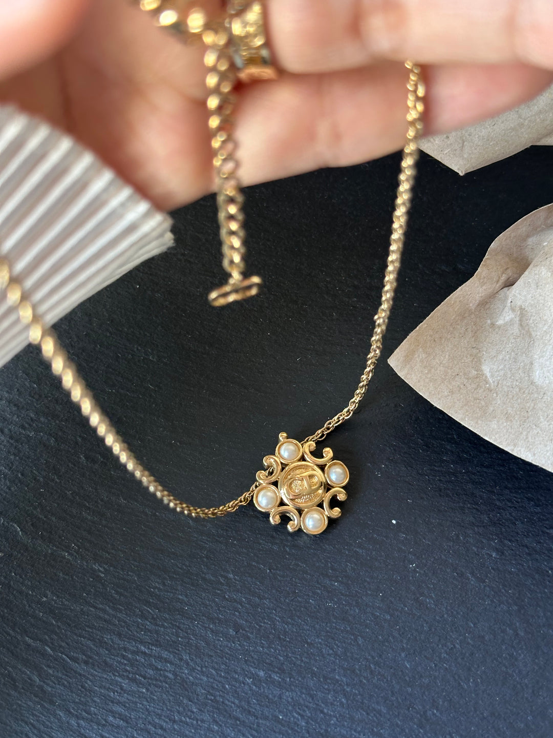 DIOR CD Pearl Logo Vintage Necklace ✨｜Elegant &amp; Rare Statement Piece