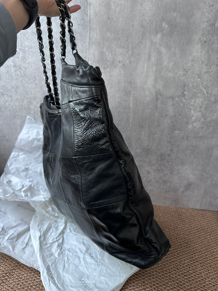 CHANEL vintage Patchwork Black Leather Travel Tote