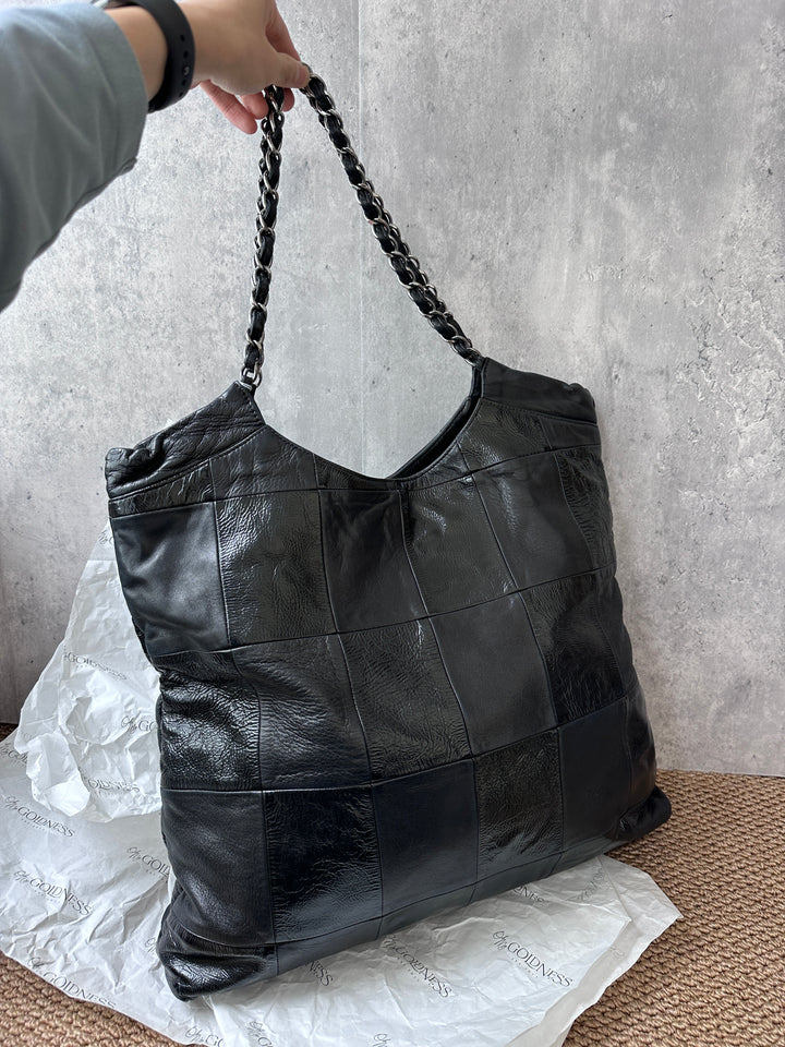 CHANEL vintage Patchwork Black Leather Travel Tote