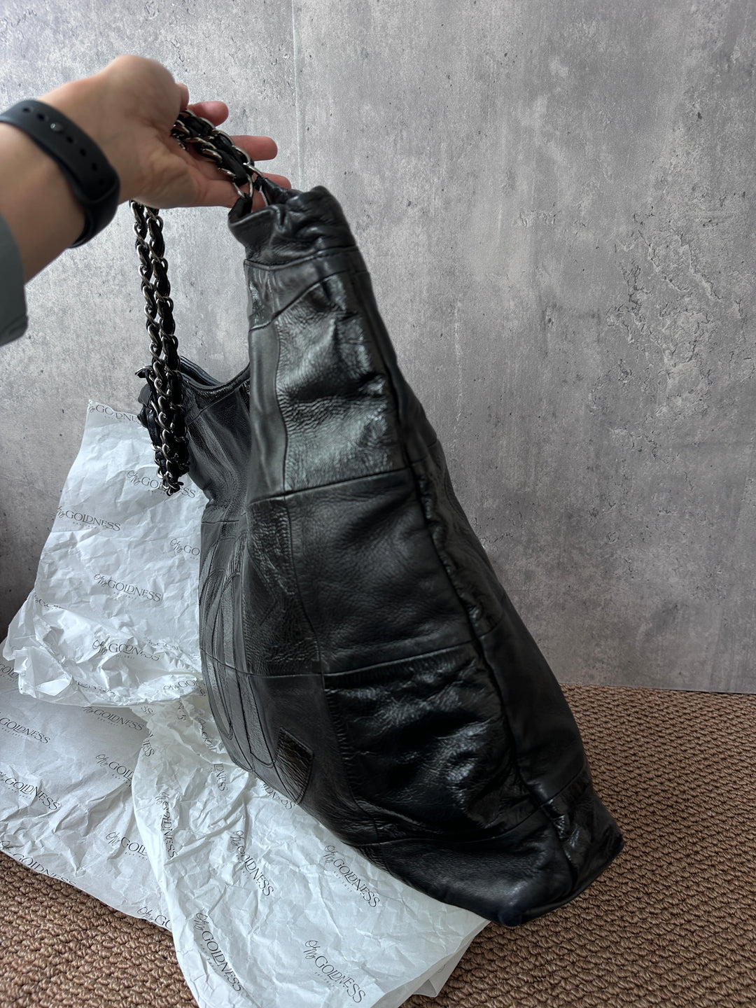CHANEL vintage Patchwork Black Leather Travel Tote
