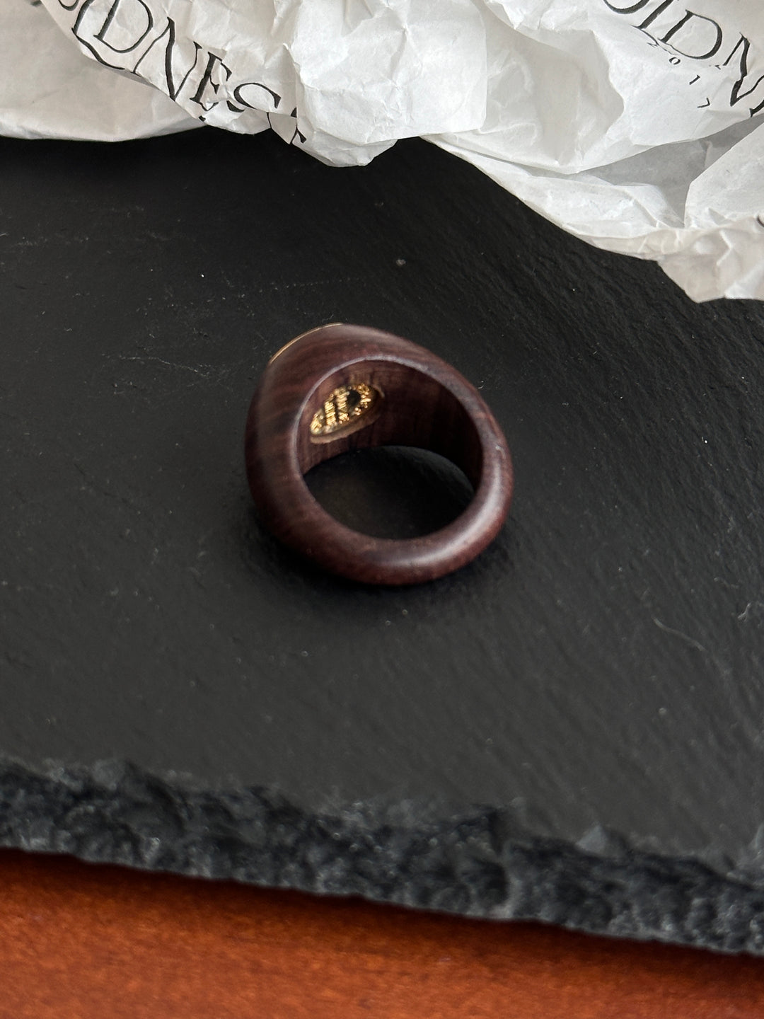 Hermes Vintage Wooden Logo Ring – Brass & Wood Fusion