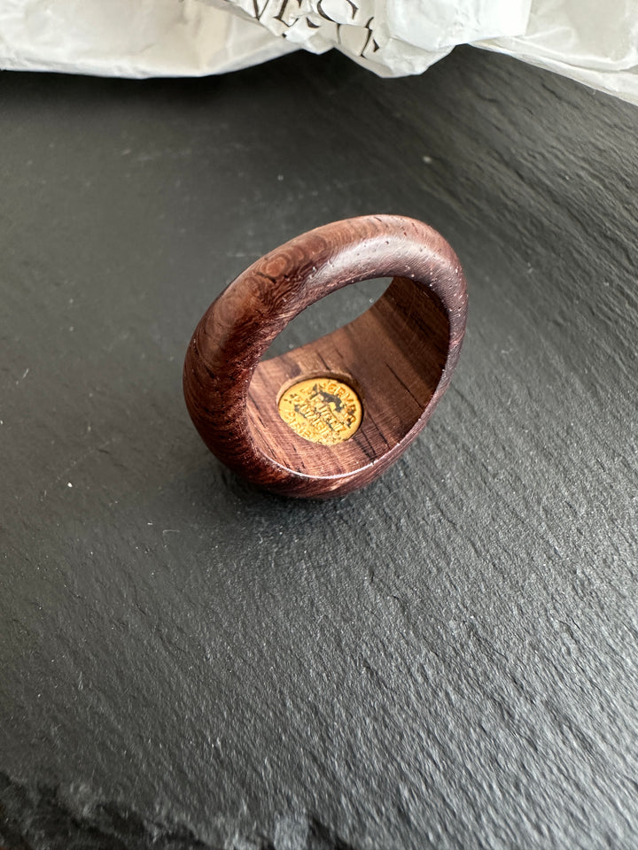 Hermes Vintage Wooden Logo Ring – Brass & Wood Fusion